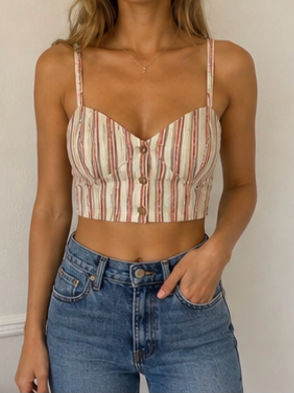 Striped Crop Top in Cream and Rust